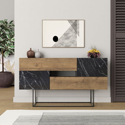 Decortie Eros Console Sideboard Display Unit Oak Effect Black Marble Effect