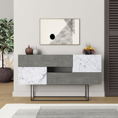 Decortie Eros Console Sideboard Display Unit Retro Grey White Marble Effect