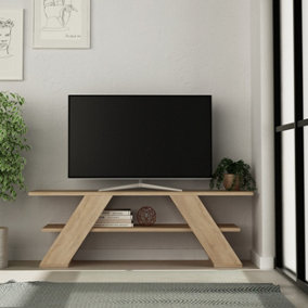 Decortie Farfalla Modern TV Stand Multimedia Centre TV Unit Oak With Shelves 120cm