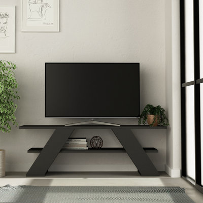 Decortie Farfalla Modern TV Unit Multimedia Centre Anthracite Grey with Shelves 120cm