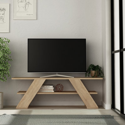 Decortie Farfalla Modern TV Unit Multimedia Centre Oak with Shelves 120cm