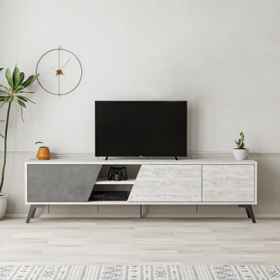 Decortie Fiona Modern TV Unit Multimedia Centre Ancient White Retro Grey with Storage TV Cabinet 180cm