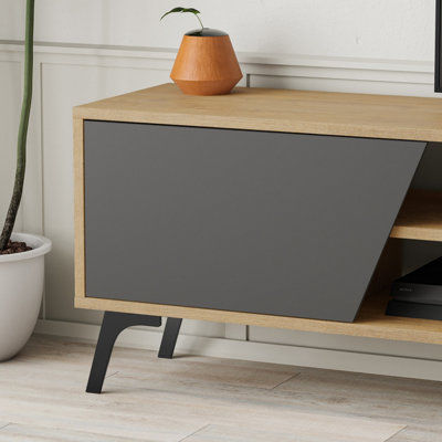 Decortie Fiona Modern Tv Unit Oak Anthracite Grey With Storage And Wall Shelf 180cm