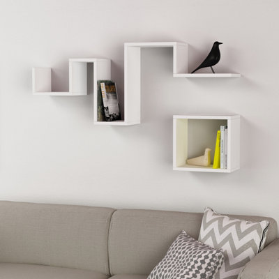 Decortie Follow Modern 2-Piece Wall-Mounted Floating Shelf Set 45cm White