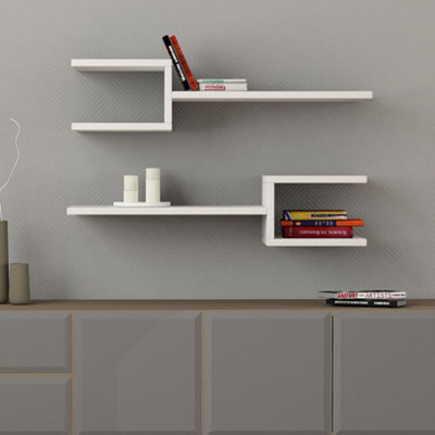 Decortie Fork Modern Floating Shelf Set White, 2 Piece Shelf 18.2cm Short