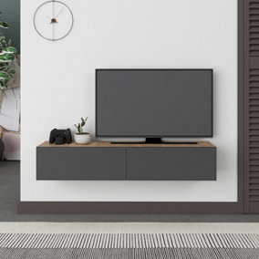 Decortie Francy Modern TV Stand Multimedia Centre TV Unit 135 Oak Anthracite Grey With Storage Cabinet 135cm