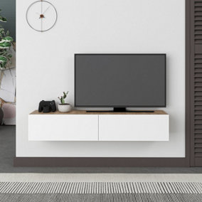 Decortie Francy Modern TV Stand Multimedia Centre TV Unit 135 Oak White With Storage Cabinet 135cm