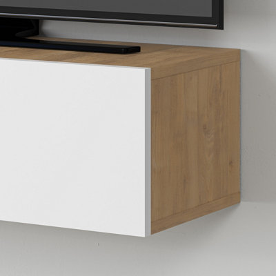 Decortie Francy Modern TV Stand Multimedia Centre TV Unit 135 Oak White With Storage Cabinet 135cm