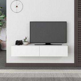 Decortie Francy Modern TV Stand Multimedia Centre TV Unit 135 White With Storage Cabinet 135cm
