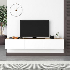 Decortie Francy Modern TV Stand Multimedia Centre TV Unit 180 Oak White With Storage Cabinet 180cm