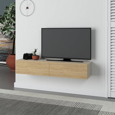 Decortie Francy Modern TV Unit Multimedia Centre 135 Sandstone, Oak White with Storage TV Cabinet 135cm