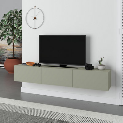 Decortie Francy Modern TV Unit Multimedia Centre Ash Green White with Storage TV Cabinet 180cm