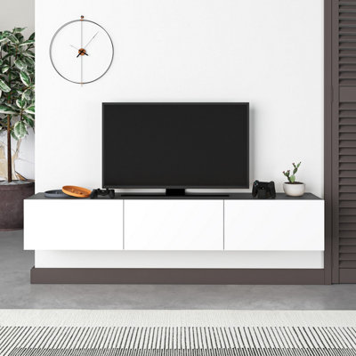 Decortie Francy Modern Wall Mounted TV Unit 55" Multimedia Centre Anthracite Grey White 180cm