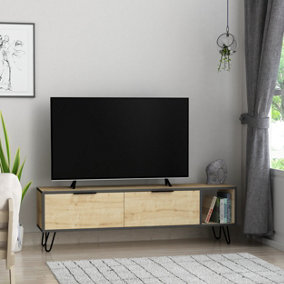 Decortie Furoki Modern Tv Unit Oak Anthracite Grey With Storage Cabinet 150cm
