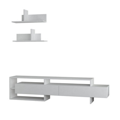 Decortie Gara Modern Tv Unit White With Storage And Wall Shelf 180cm
