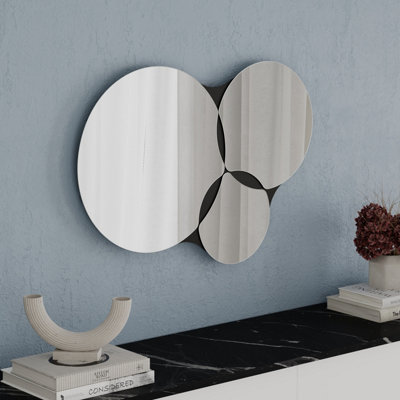 Decortie Gora Black Modern Unframed 3-Round Shape Mirror Wall-mounted Bathroom (H) 51.20cm (W) 75.40cm