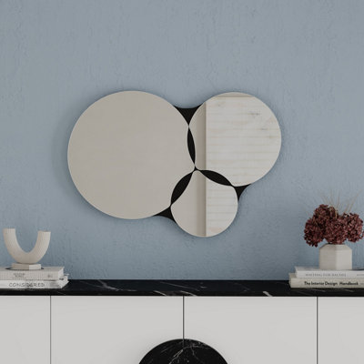 Decortie Gora Black Modern Unframed 3-Round Shape Mirror Wall-mounted Bathroom (H) 51.20cm (W) 75.40cm
