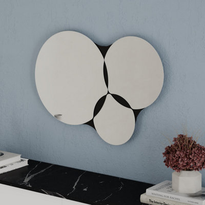 Decortie Gora Black Modern Unframed 3-Round Shape Mirror Wall-mounted Bathroom (H) 51.20cm (W) 75.40cm
