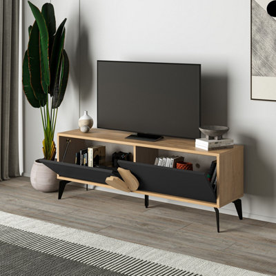 Decortie Gora Modern TV Unit Oak, Silky Grey Black 140(W)cm