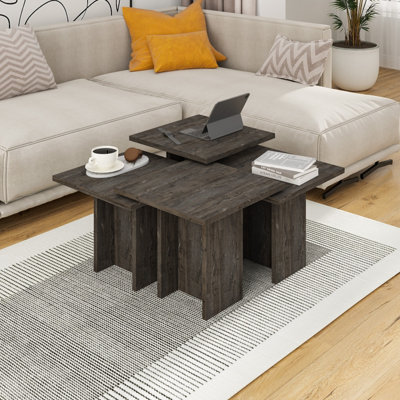 Decortie Grade Modern 4-Piece Multipurpose Nesting Coffee Table Dark Coffee Height 45cm
