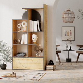 Decortie Half Modern Bookcase Display Unit Natural Oak Effect Anthracite Grey Tall 165cm