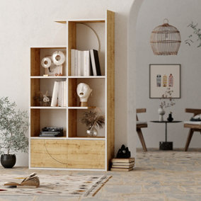 Decortie Half Modern Bookcase Display Unit Natural Oak Effect White Tall 165cm
