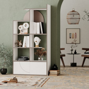 Decortie Half Modern Bookcase Display Unit White Mocha Grey Tall 165cm