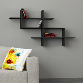 Decortie Halic Wall Mounted Modern Bookcase Display Unit Anthracite Grey W 150cm Wide