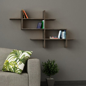 Decortie Halic Wall Mounted Modern Bookcase Display Unit Dark Coffee W 150cm Wide