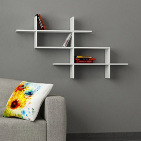 Decortie Halic Wall Mounted Modern Bookcase Display Unit White W 150cm Wide