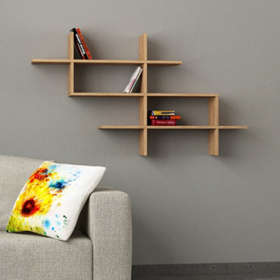 Decortie Halic Wall Mounted Shelf Floating Bookcase Oak 82x150x22cm