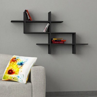 Decortie Halic Wall Mounted Shelf Modern Floating Bookcase Anthracite Grey W 150cm Wide