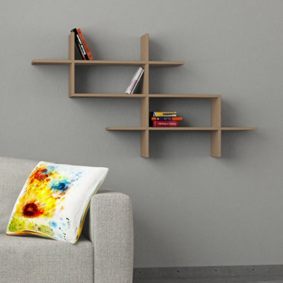 Decortie Halic Wall Mounted Shelf Modern Floating Bookcase Mocha Grey W 150cm Wide