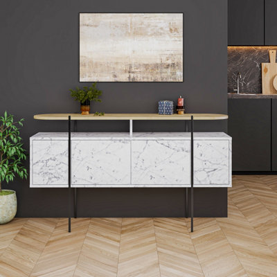 Decortie Hanley Console Sideboard Display Unit White Marble Effect 
