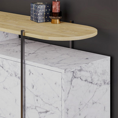 Decortie Hanley Console Sideboard Display Unit White Marble Effect 