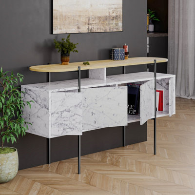 Decortie Hanley Console Sideboard Display Unit White Marble Effect 