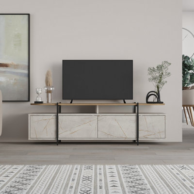 Decortie Hanley Modern TV Unit Multimedia Centre Gold Marble Effect Oak Effect With Storage TV Cabinet 160cm