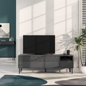 Decortie Heaton Modern TV Stand Multimedia Centre TV Unit Anthracite Grey With Storage Cabinet 144.6cm