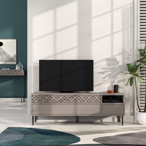 Decortie Heaton Modern TV Stand Multimedia Centre TV Unit Mocha Grey With Storage Cabinet 144.6cm