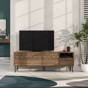 Decortie Heaton Modern TV Stand Multimedia Centre TV Unit Oak Effect With Storage Cabinet 144.6cm