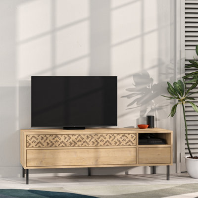 Decortie Heaton Modern TV Stand Multimedia Centre TV Unit Oak With Storage Cabinet 144.6cm