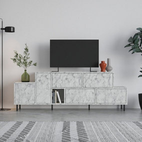 Decortie Hermes Modern TV Stand Multimedia Centre TV Unit White Marble Effect With Storage Cabinet 171.2cm