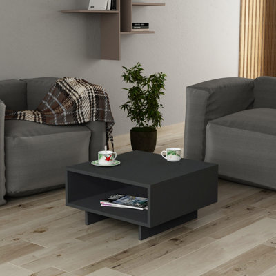 Decortie Hola Modern Coffee Table Multipurpose Storage Compartment Anthracite Grey 60x60x32 cm