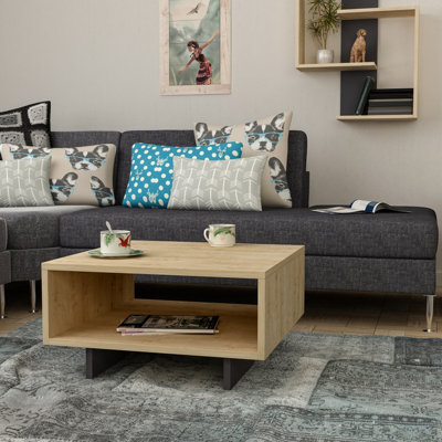 Decortie Hola Modern Coffee Table Multipurpose Storage Compartment Oak Anthracite Grey 60x60x32 cm
