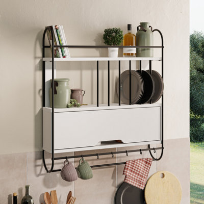 Decortie Holi Modern Kitchen Wall Shelf Unit with Metal Hangers White H 86.6 DIY at B Q