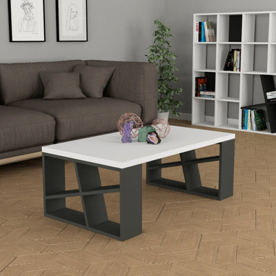 Decortie Honey Modern Coffee Table with Storage Multipurpose Compact Design White Anthracite Grey 105x60x40cm
