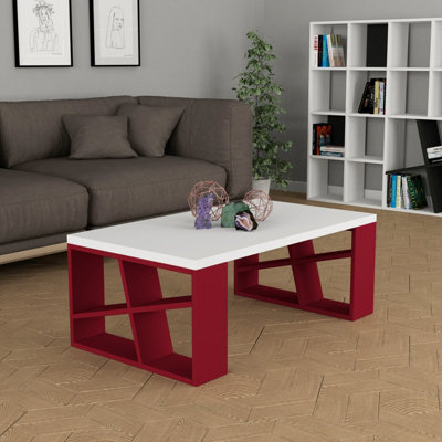 Decortie Honey Modern Coffee Table with Storage Multipurpose White Burgundy Compact Design 105x60x40cm