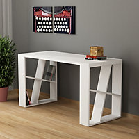Decortie Honey Modern Desk White With Bookshelf Legs Width 137cm