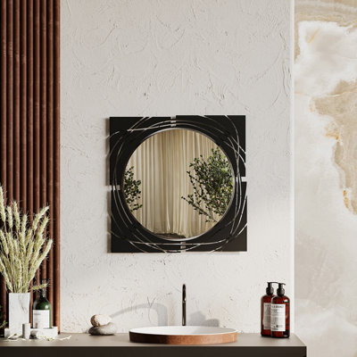 Decortie Hulla Modern Black Metal Framed Round Mirror Wall-Mounted Bathroom, Home, 55.5cm (W) 55.5cm (D)