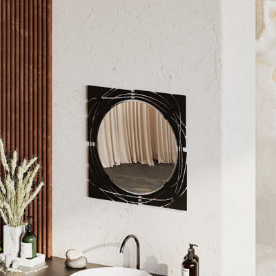 Decortie Hulla Modern Black Metal Framed Round Mirror Wall-Mounted Bathroom, Home, 55.5cm (W) 55.5cm (D)